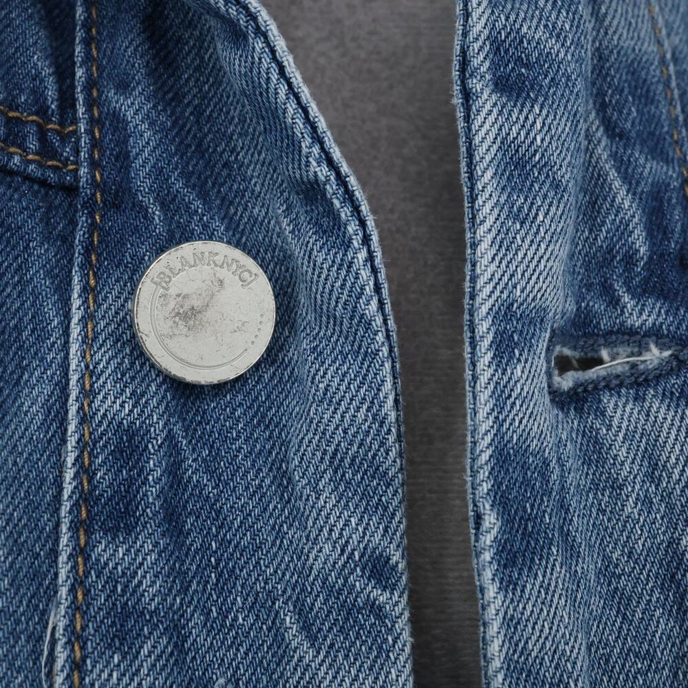 Blank NYC Jean Jacket Womens XS Blue Cotton Denim Raw Hem Distressed FLAW - Picture 11 of 16